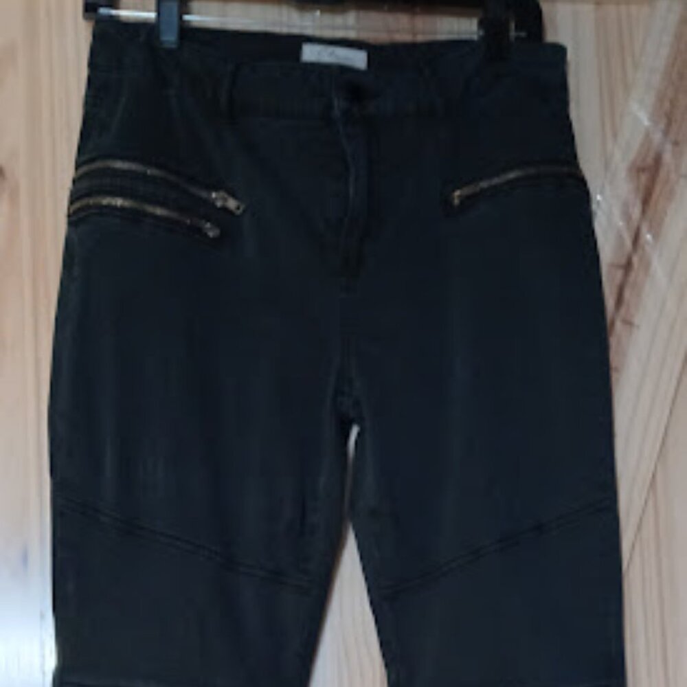 Elan Black SkinnymMoto Pant Zipper accent Sz Large 9/10 Soft Lightweight Stretch
